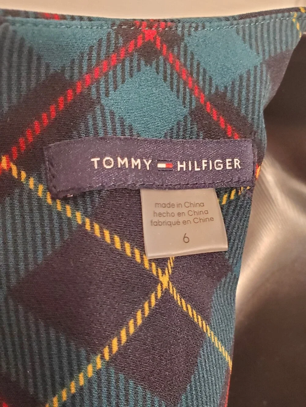 Tommy Hilfiger Green, Navy & Red Plaid Shift Dress 6